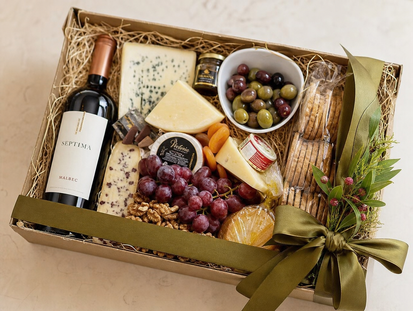 Caja de regalo gourmet con vino y quesos artesanales Lumopop